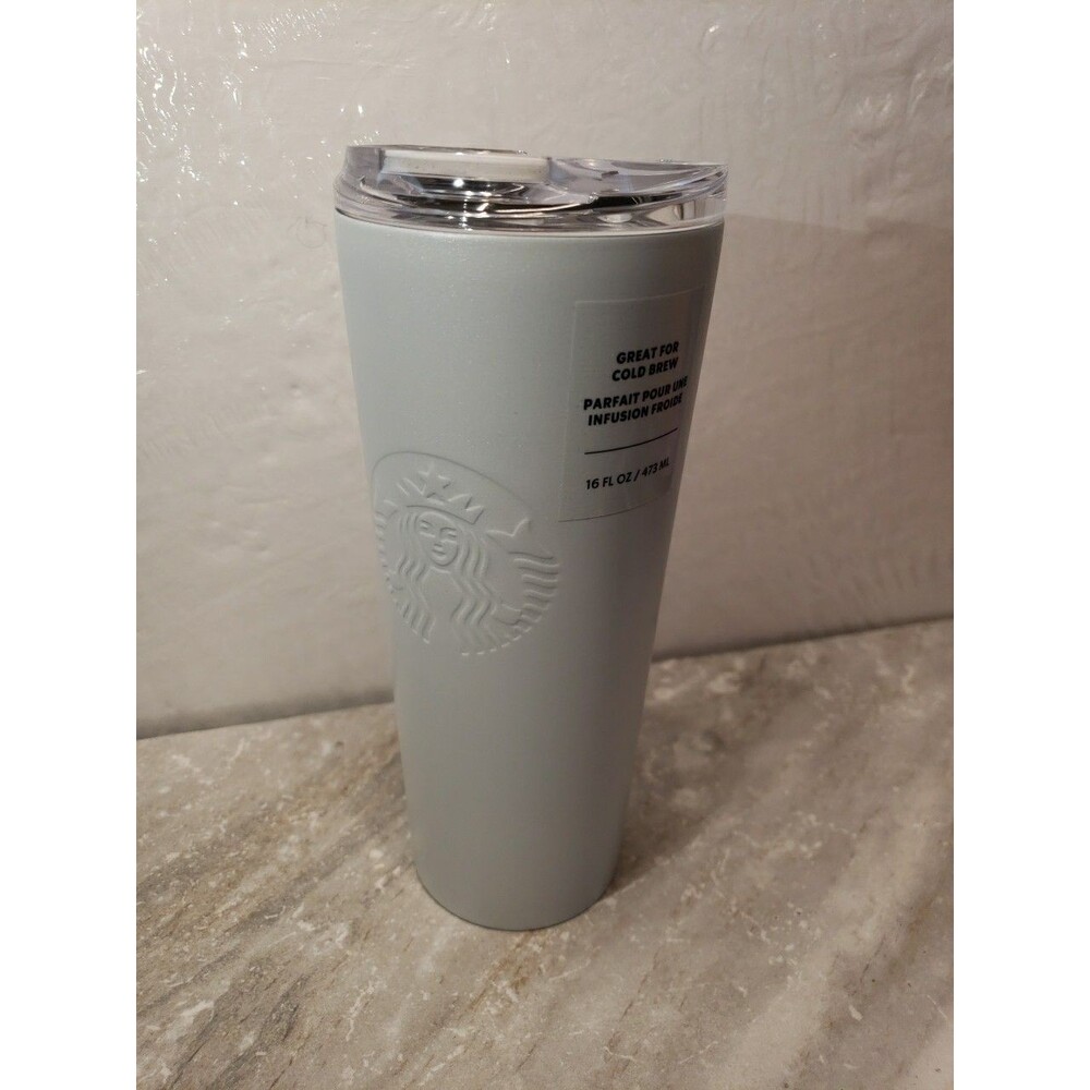 Starbucks Pearly White Colored Stainless Steel Tumbler Cold Brew Cup 16oz